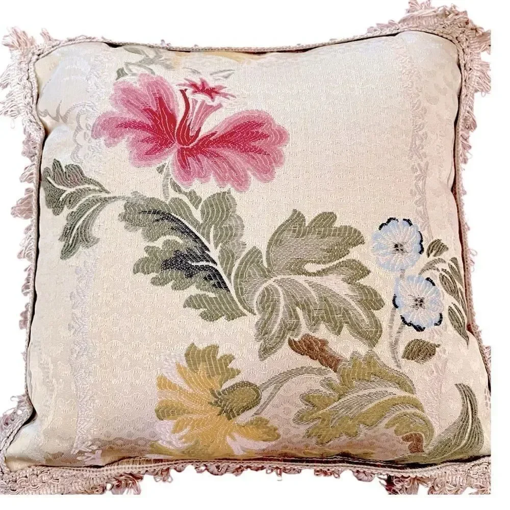 Vintage Newport Asian Silk Tassel Fringe Accent Pillow